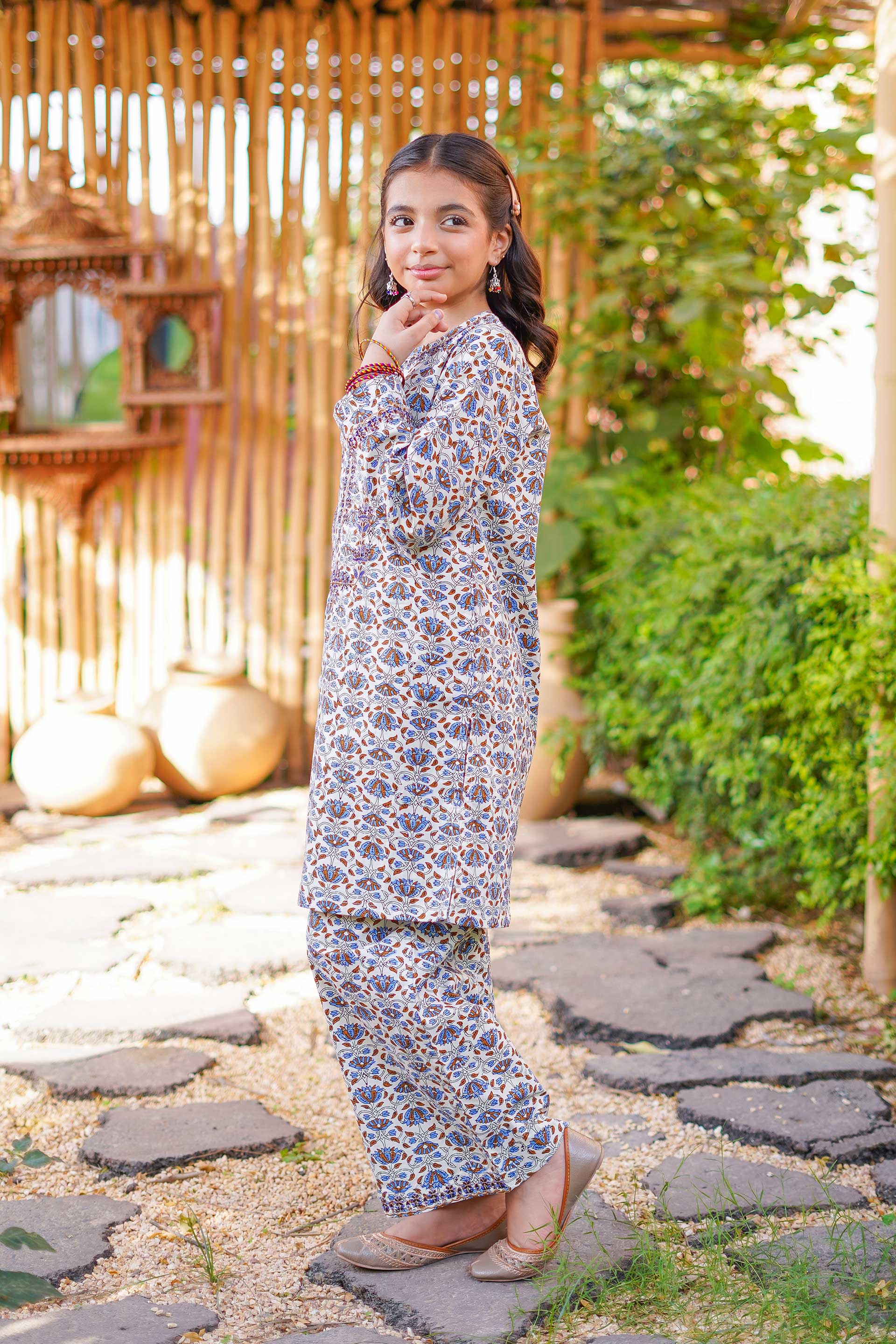 Ivory Heritage Bloom Set – Printed China Lawn Beige (RTW)
