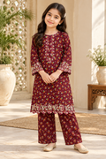 Burgundy Bloom Printed Kotrai Embroidered 2Pc Winter Suit