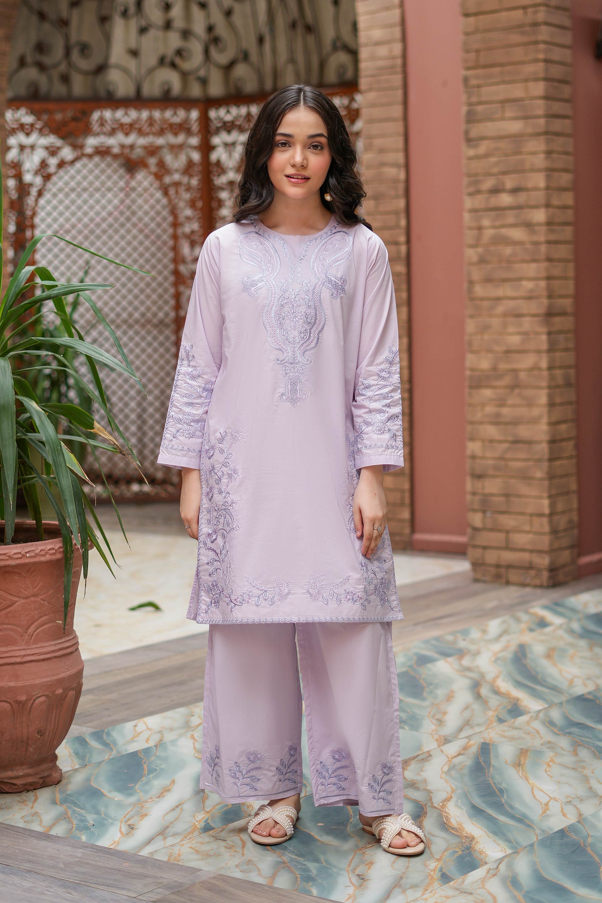 Lilac Muse Premium Cotton Embroidered 2Pc – Lavender (RTW)