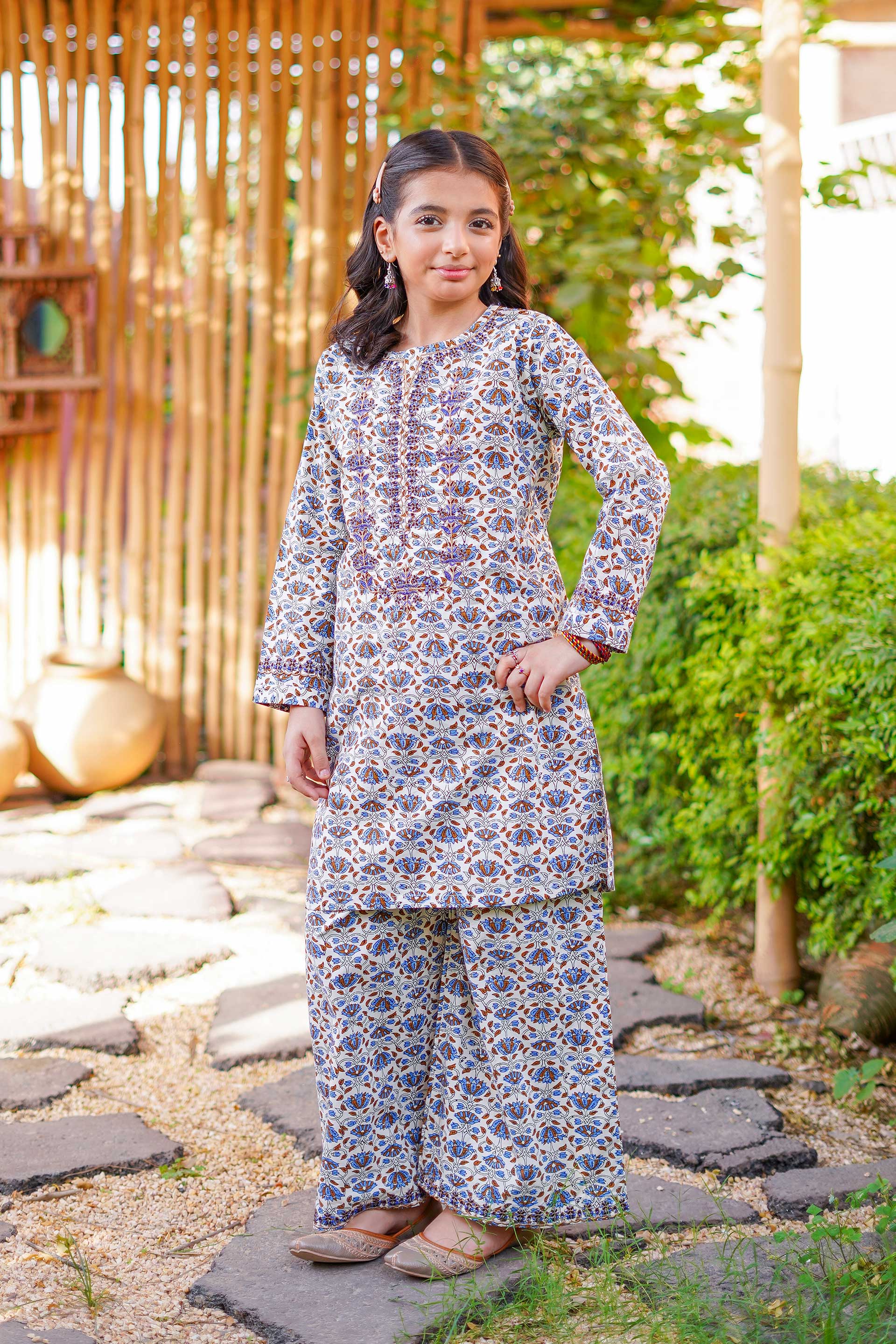 Ivory Heritage Bloom Set – Printed China Lawn Beige (RTW)