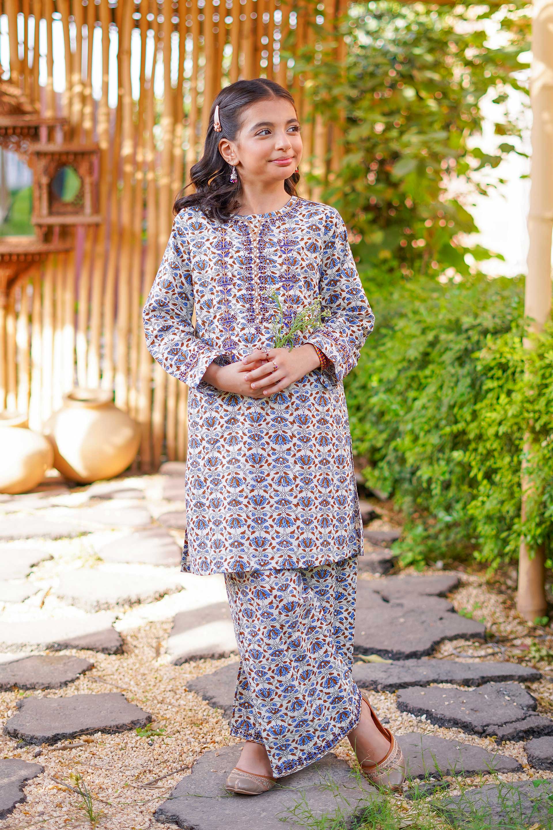 Ivory Heritage Bloom Set – Printed China Lawn Beige (RTW)