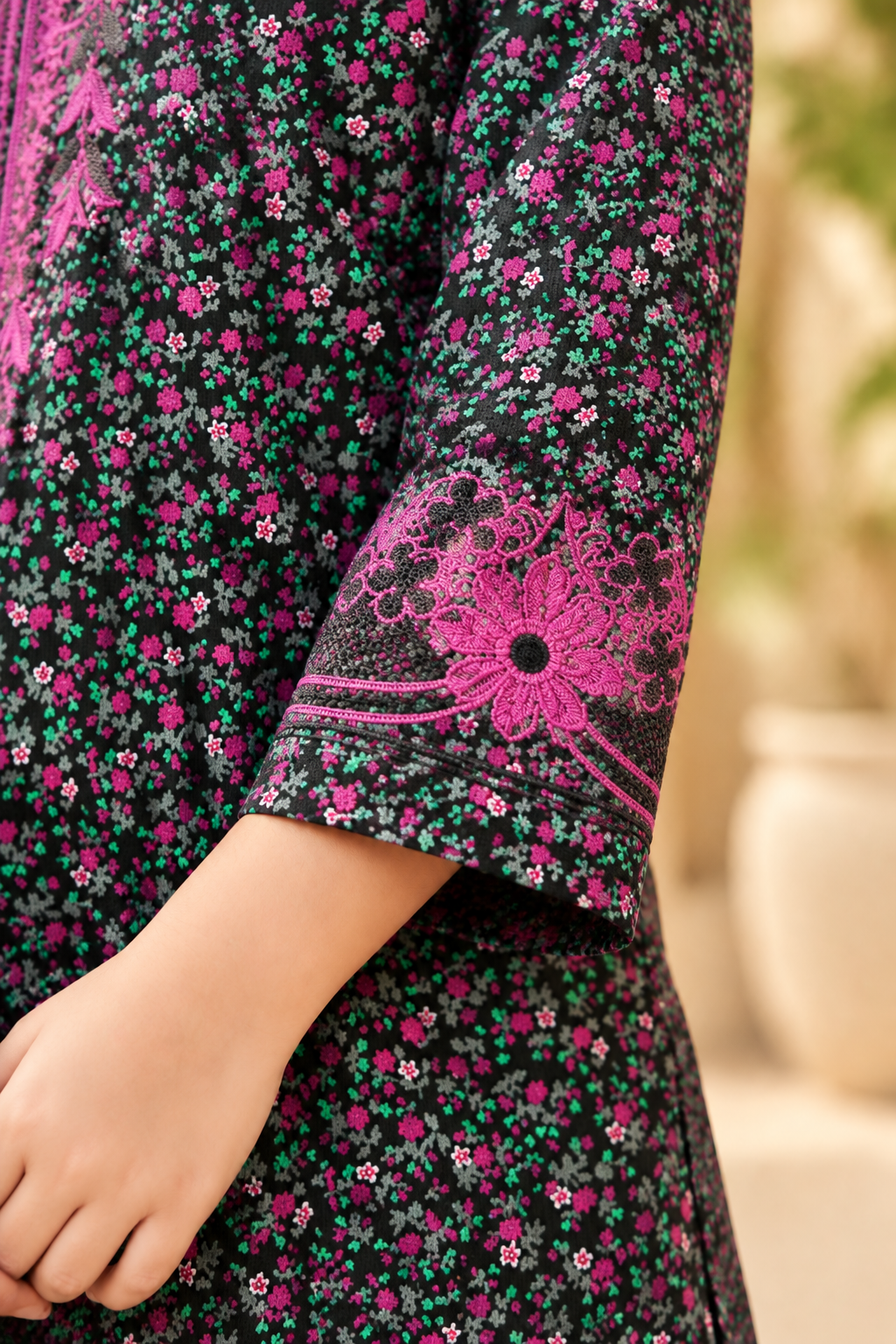 Premium Floral Kotrai 2Pc Winter Suit With Pink Embroidery