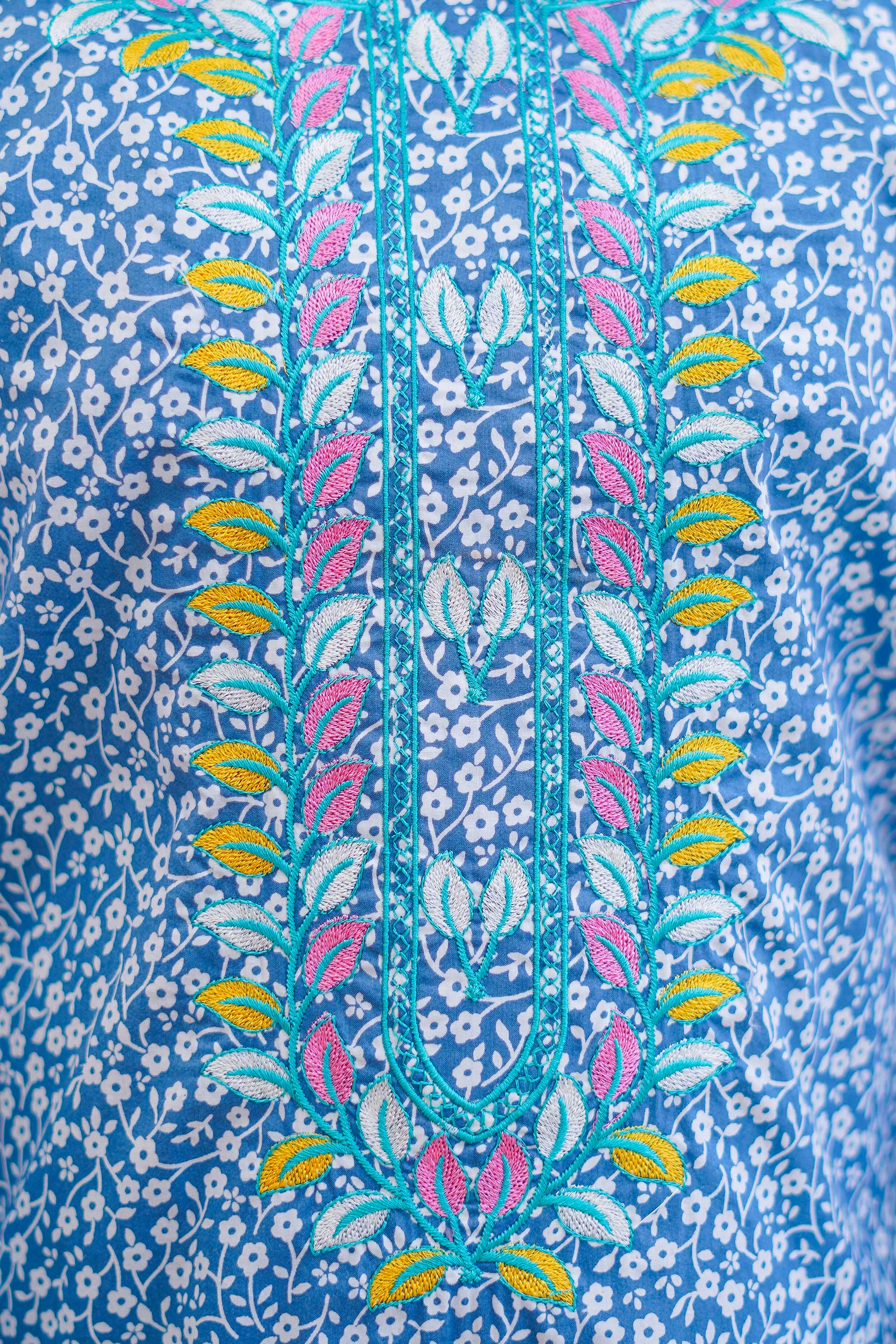 Azure Petal Grace Set – Printed China Lawn Blue (RTW)