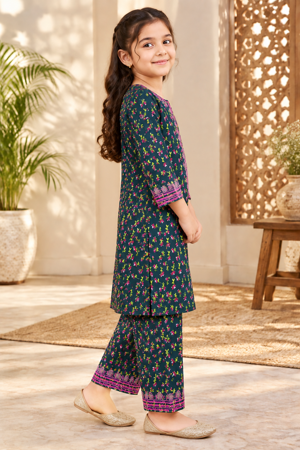 Noorvine Floral Charm Printed Winter Imported Kotrai Embroidered 2Pc | Midnight Teal