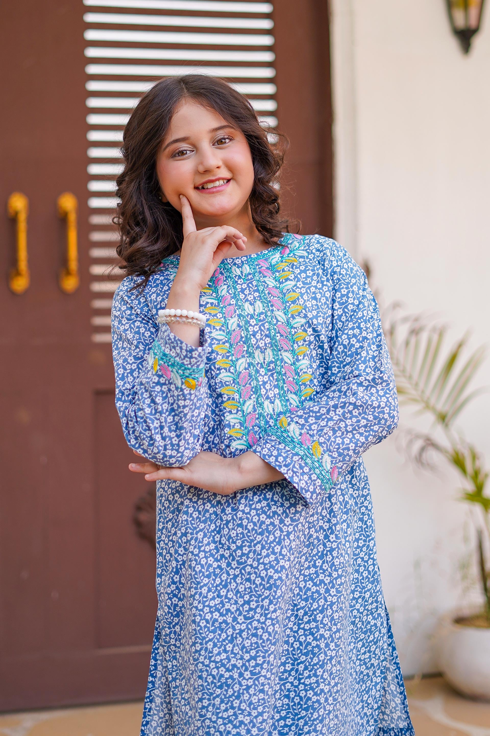 Azure Petal Grace Set – Printed China Lawn Blue (RTW)