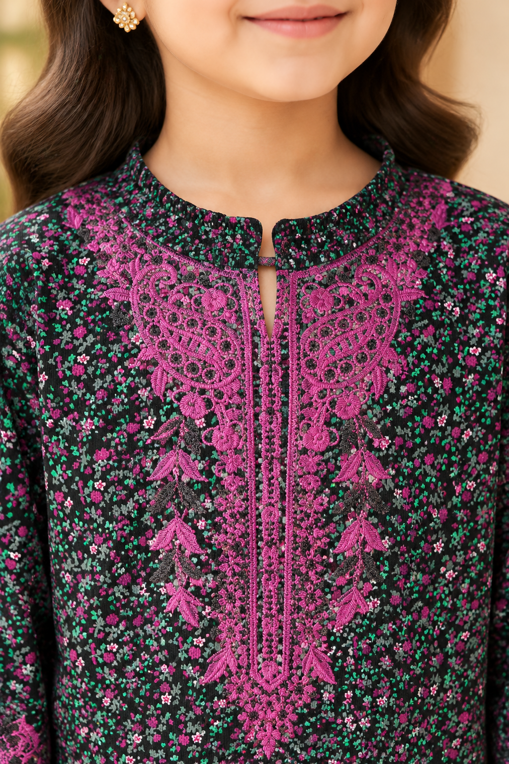Premium Floral Kotrai 2Pc Winter Suit With Pink Embroidery