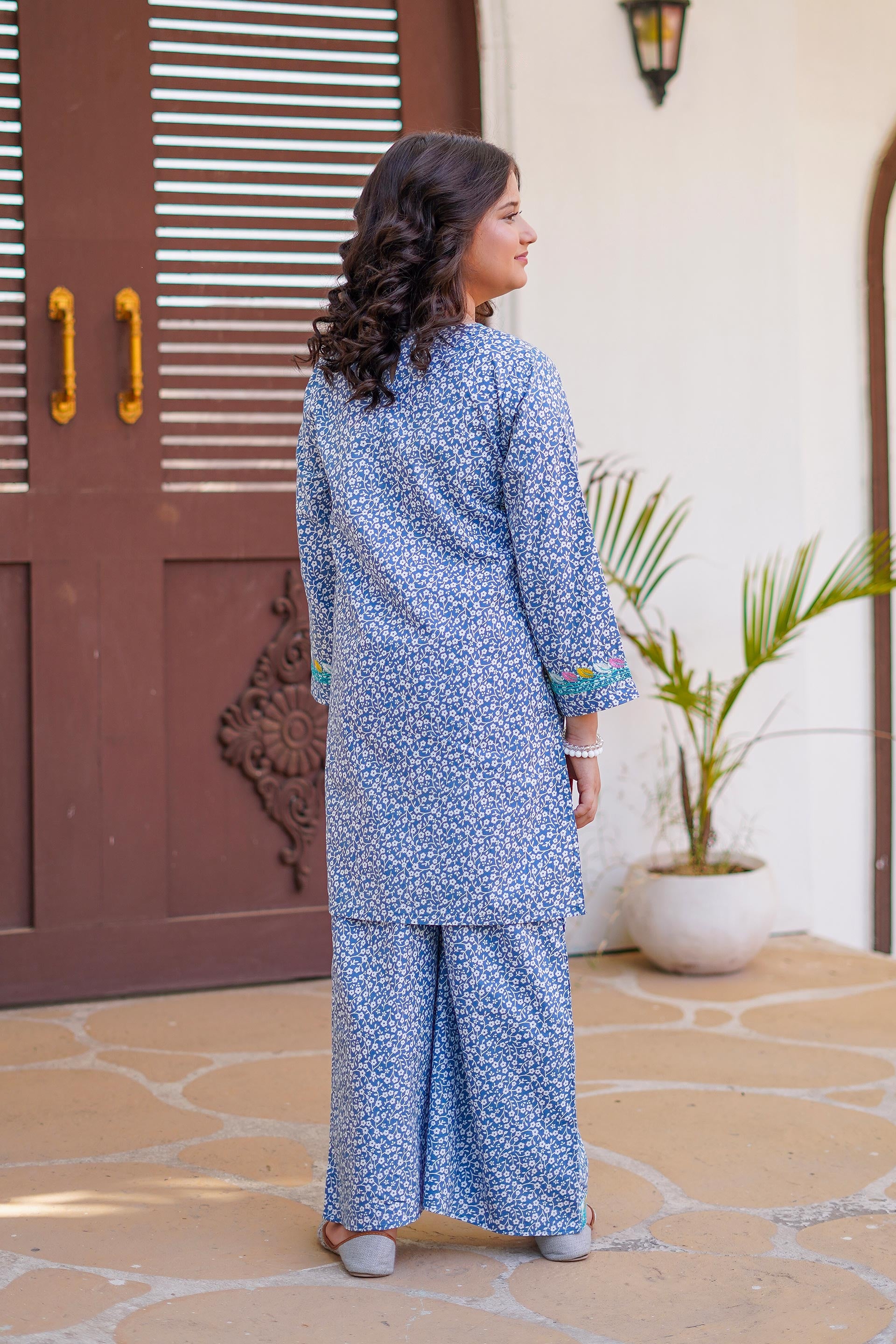 Azure Petal Grace Set – Printed China Lawn Blue (RTW)