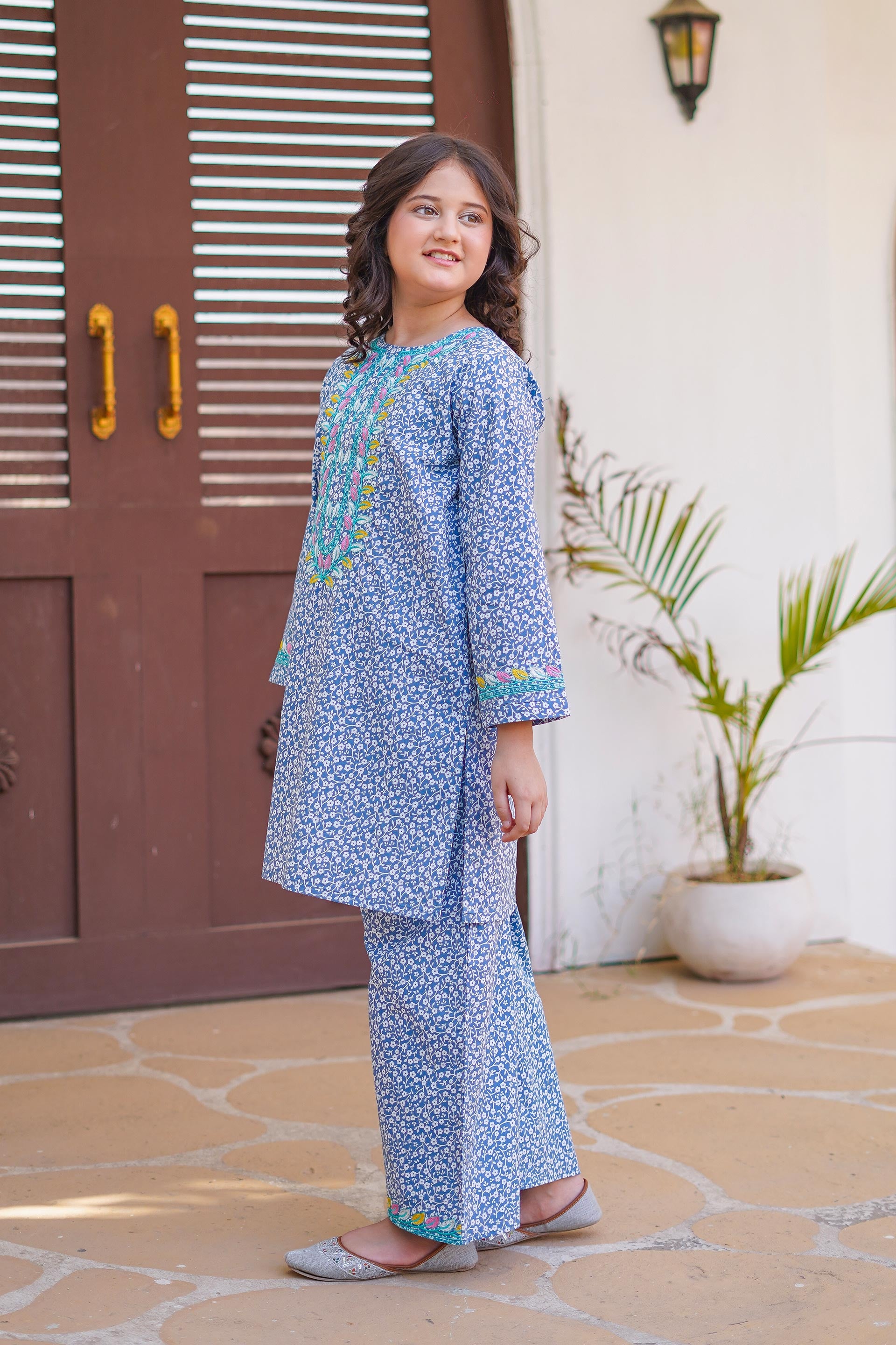 Azure Petal Grace Set – Printed China Lawn Blue (RTW)
