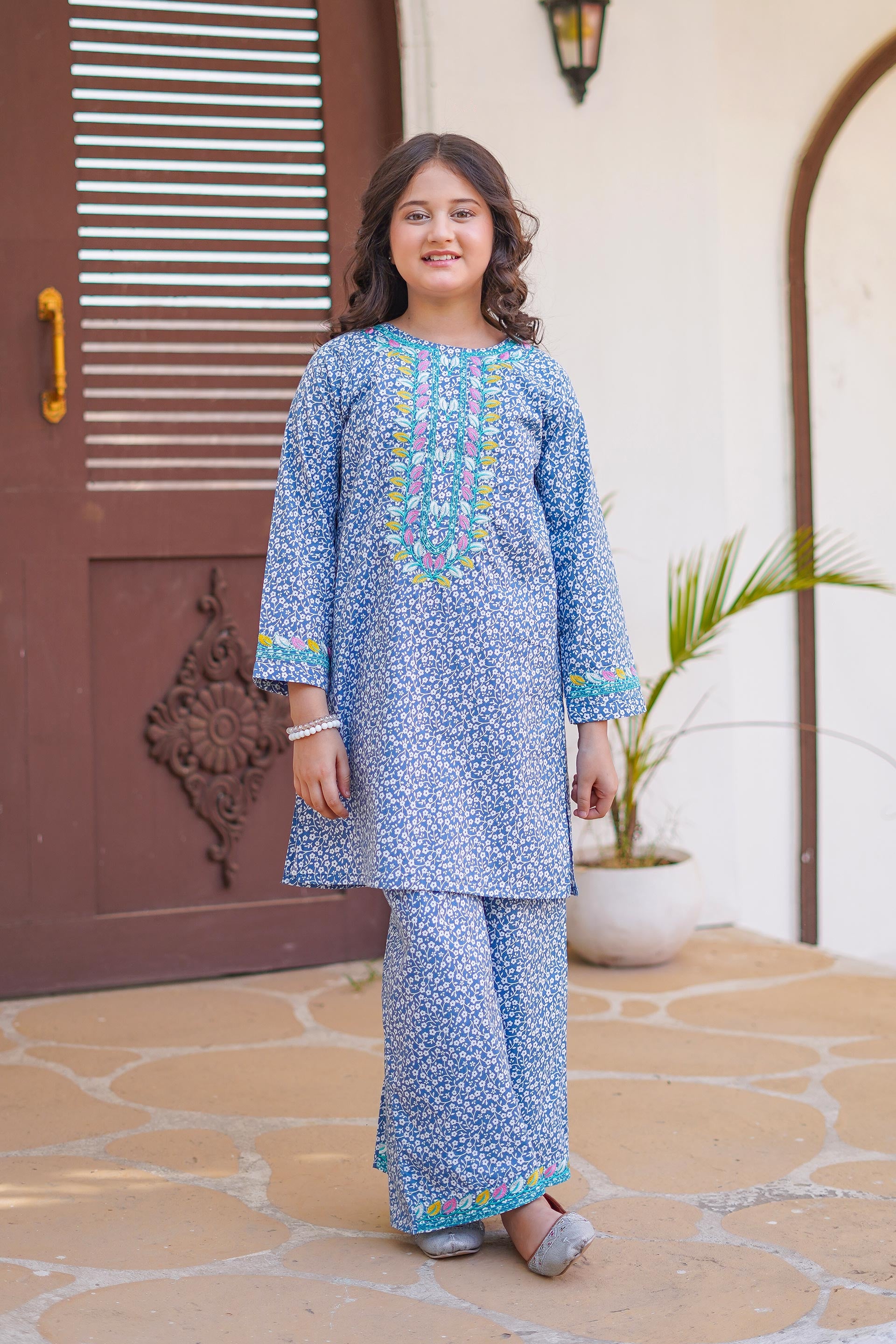 Azure Petal Grace Set – Printed China Lawn Blue (RTW)