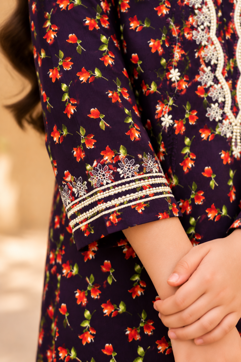 Premium Girls Winter Printed Kotrai Embroidered 2 Piece Suit