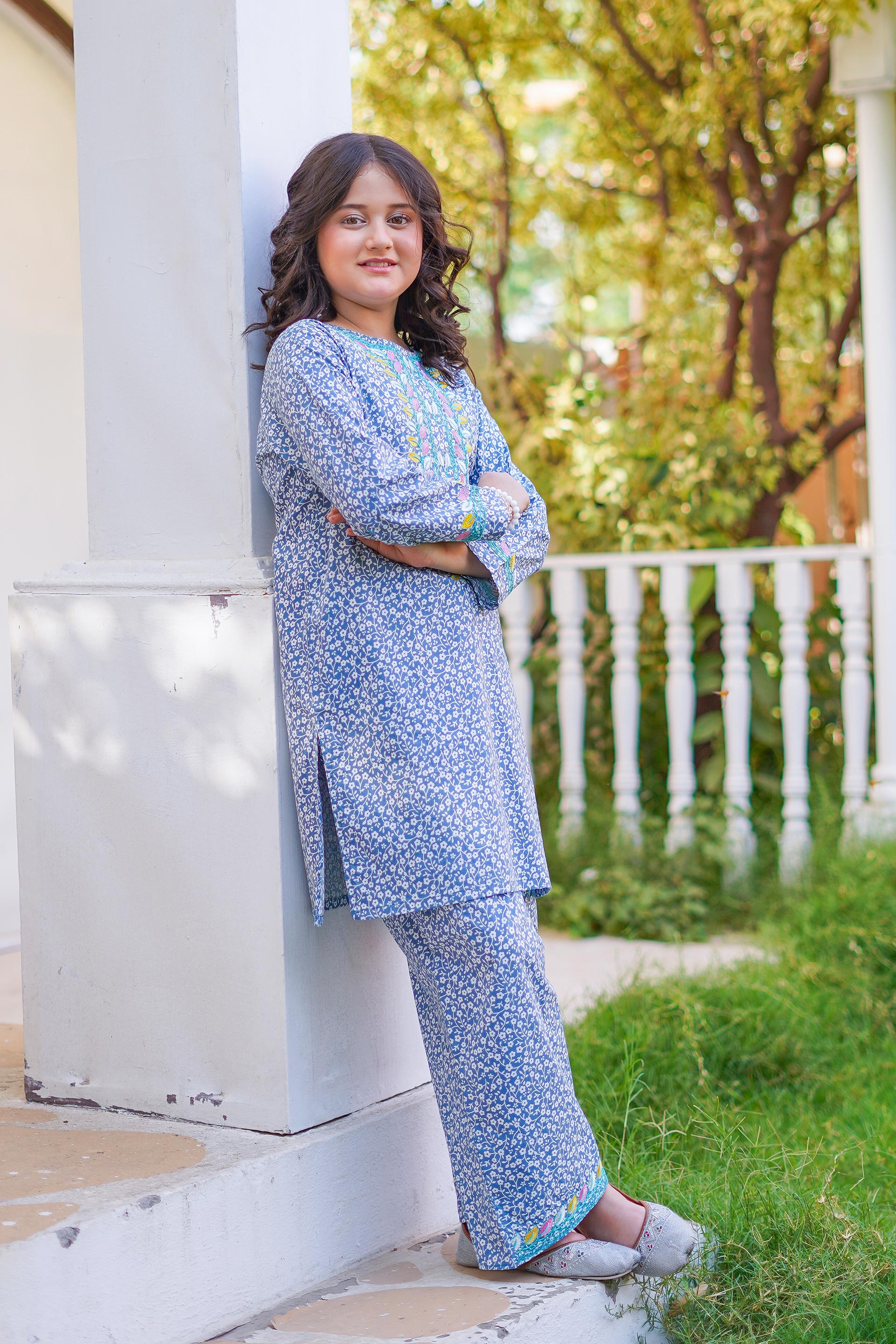 Azure Petal Grace Set – Printed China Lawn Blue (RTW)