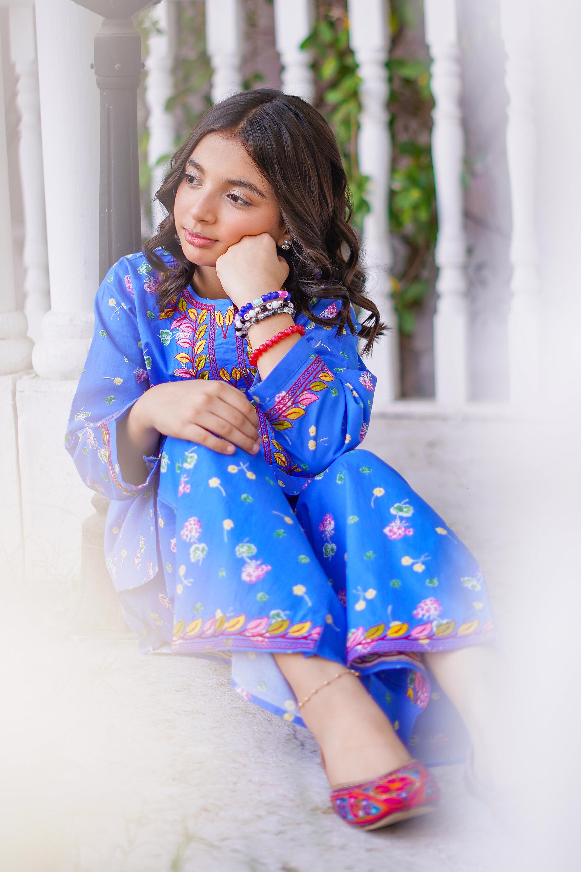 Royal Azure Bloom Set – Printed China Lawn Blue (RTW)