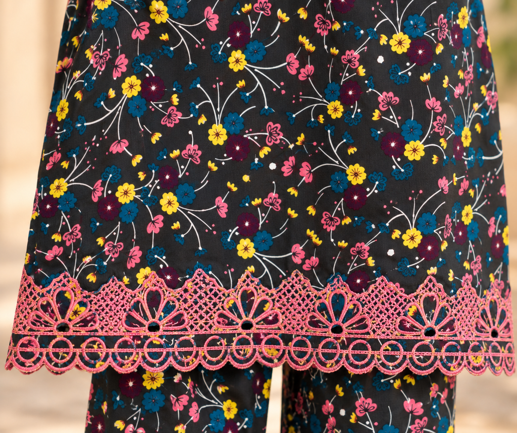 Premium Kotrai Winter 2Pc – Navy with Pink Embroidery