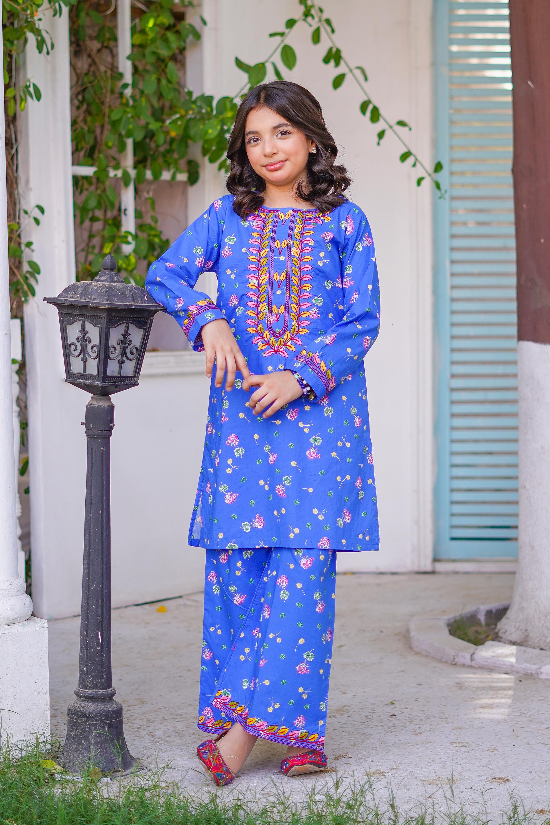Royal Azure Bloom Set – Printed China Lawn Blue (RTW)