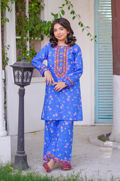 Royal Azure Bloom Set – Printed China Lawn Blue (RTW)
