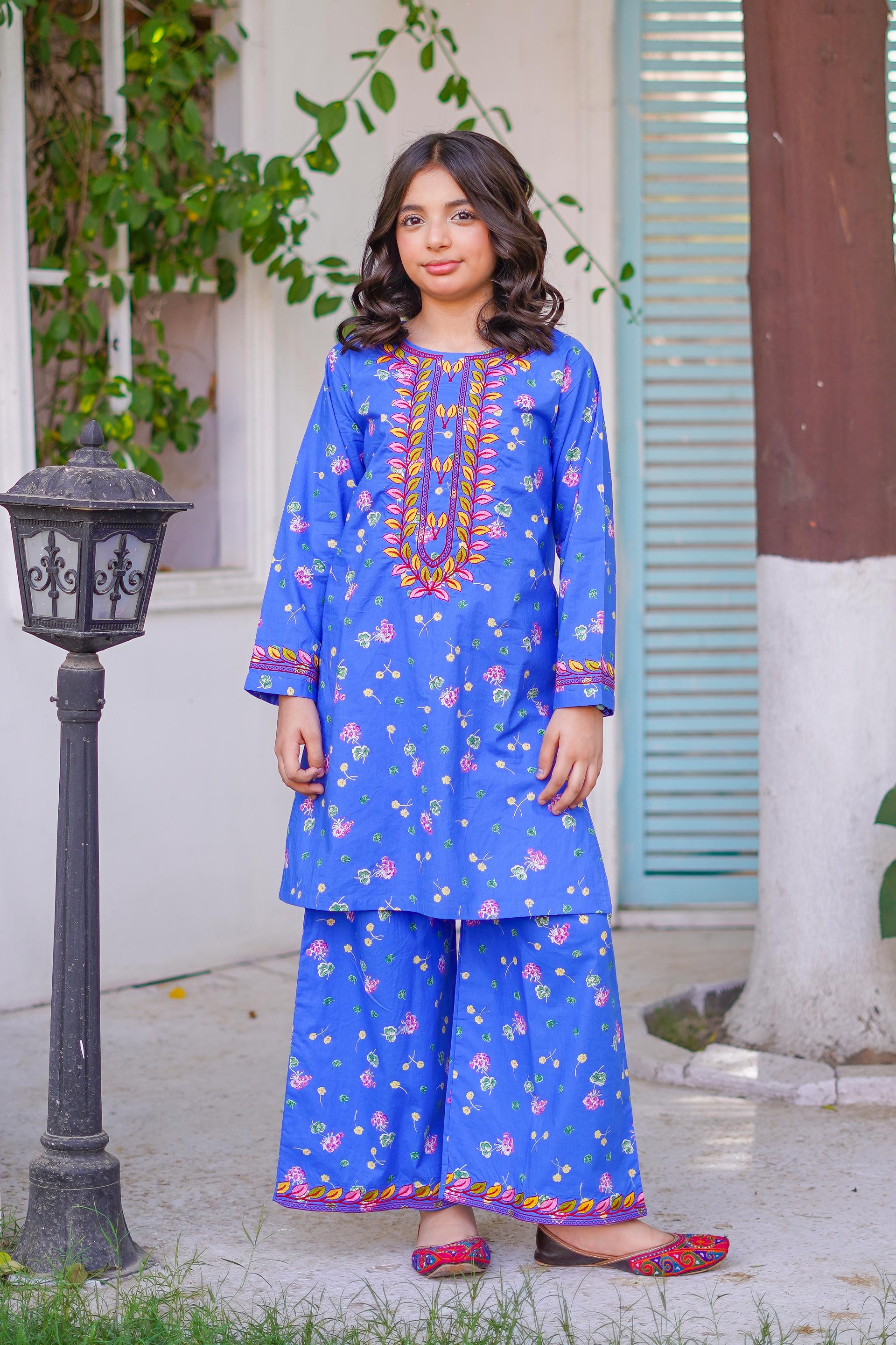 Royal Azure Bloom Set – Printed China Lawn Blue (RTW)