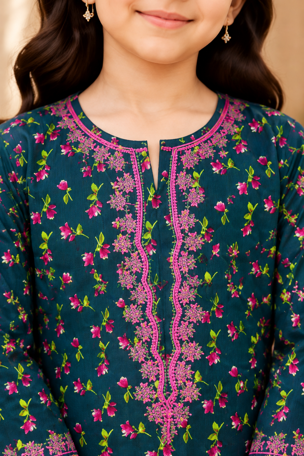Elegant Kotrai Winter 2Pc – Teal Bloom with Embroidery