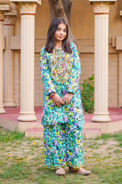 Little Tropical Bloom Suit – Printed China Lawn Green (RTW)