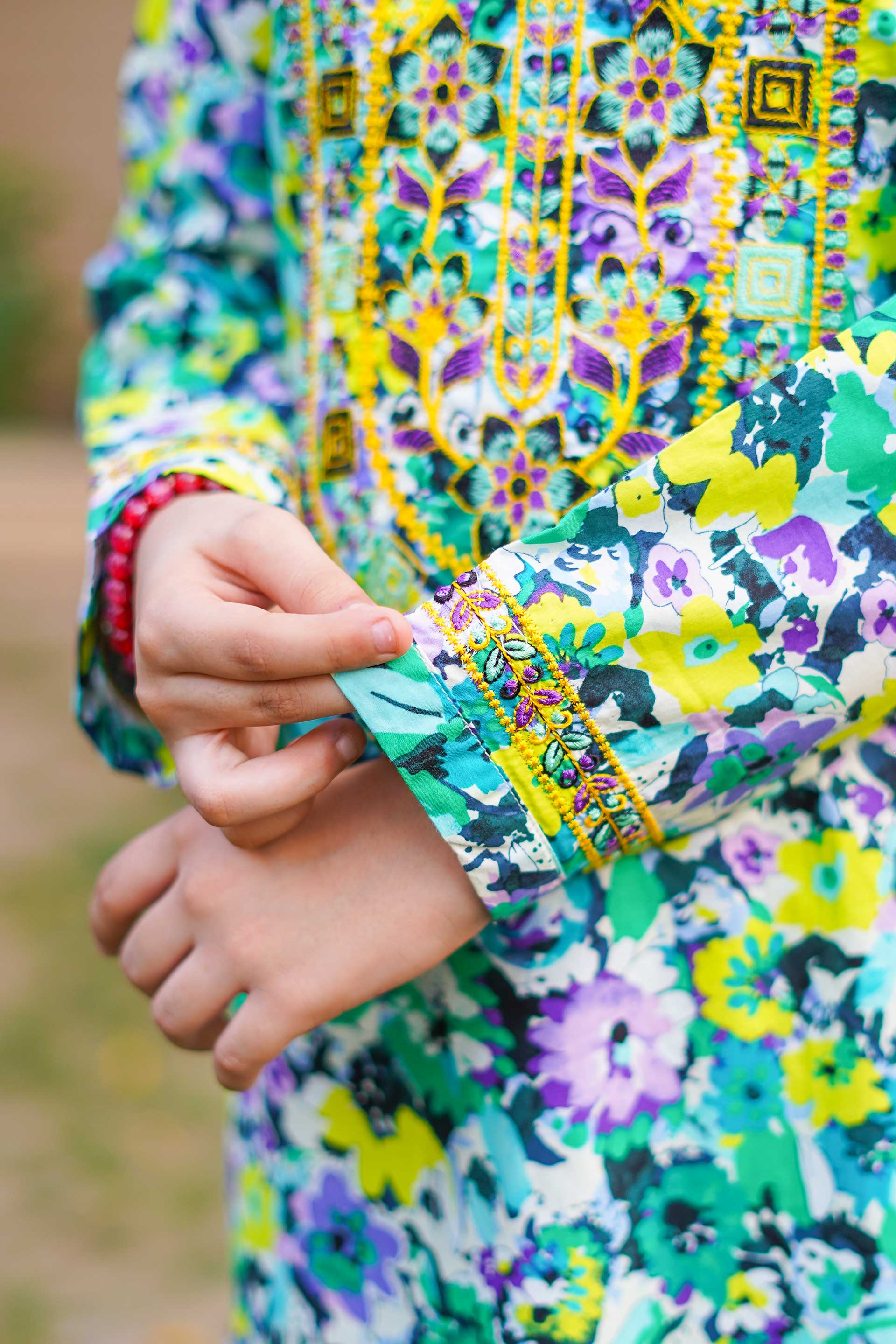 Little Tropical Bloom Suit – Printed China Lawn Green (RTW)