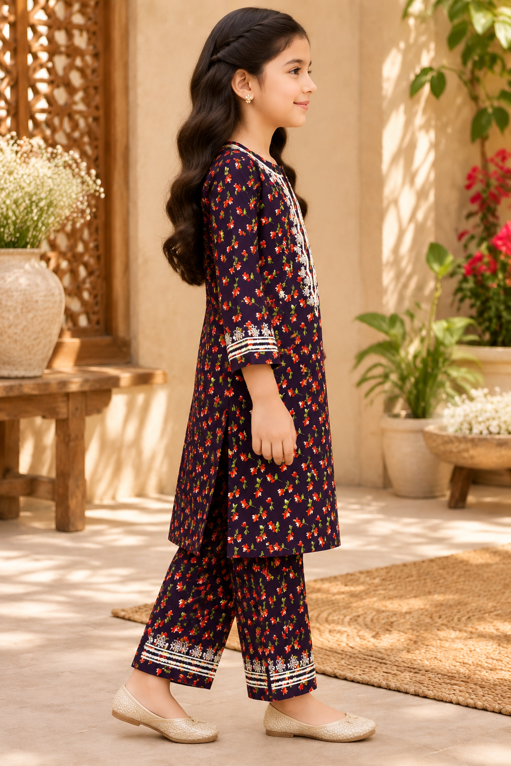 Premium Girls Winter Printed Kotrai Embroidered 2 Piece Suit