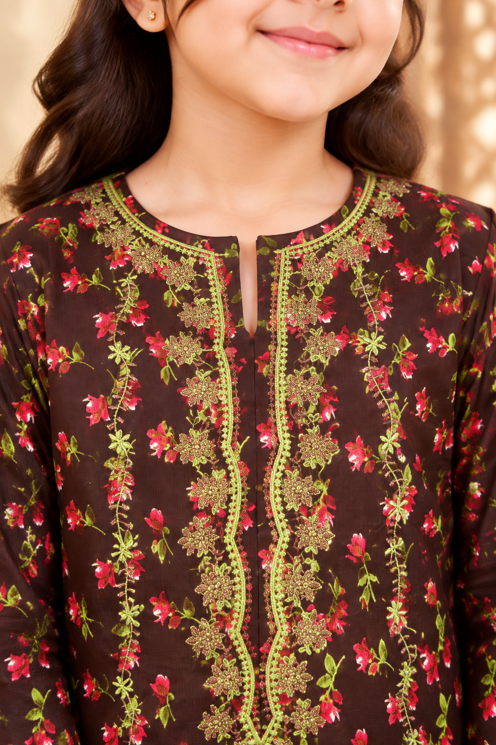 Heritage Floral Kotrai 2Pc – Brown Winter Outfit