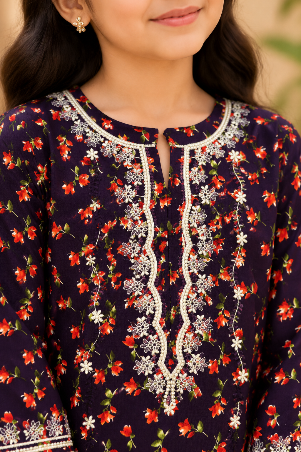 Premium Girls Winter Printed Kotrai Embroidered 2 Piece Suit
