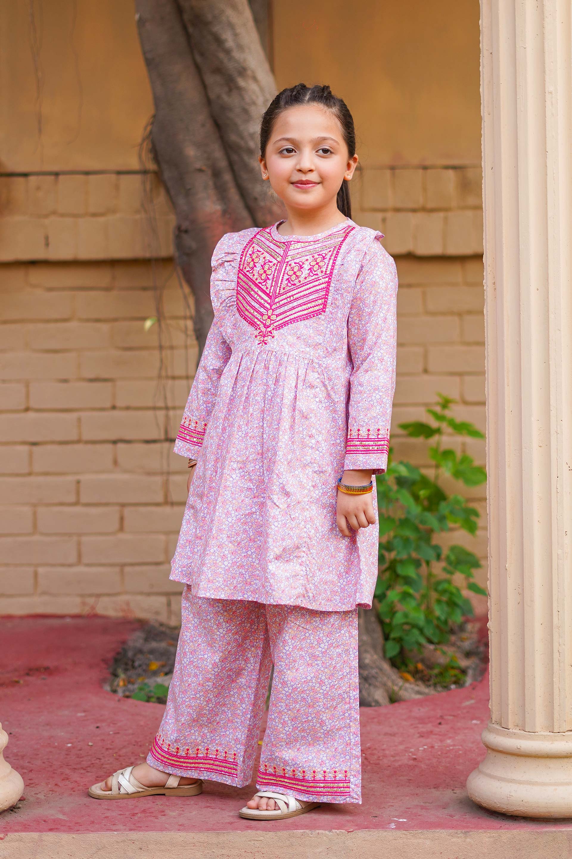 Rosy Meadow Charm – Imported Printed China Lawn 2Pc – Blush Pink (RTW)