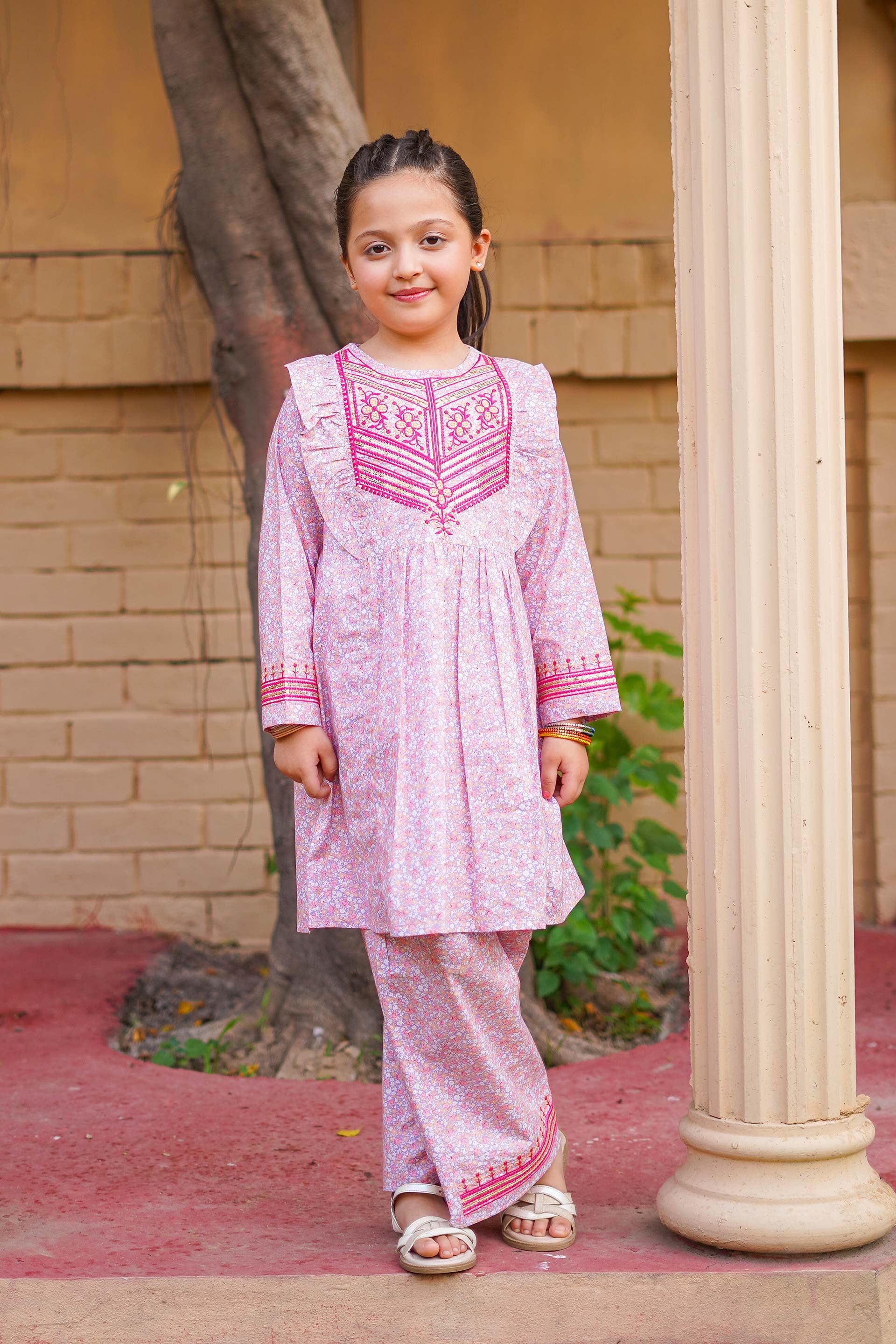Rosy Meadow Charm – Imported Printed China Lawn 2Pc – Blush Pink (RTW)