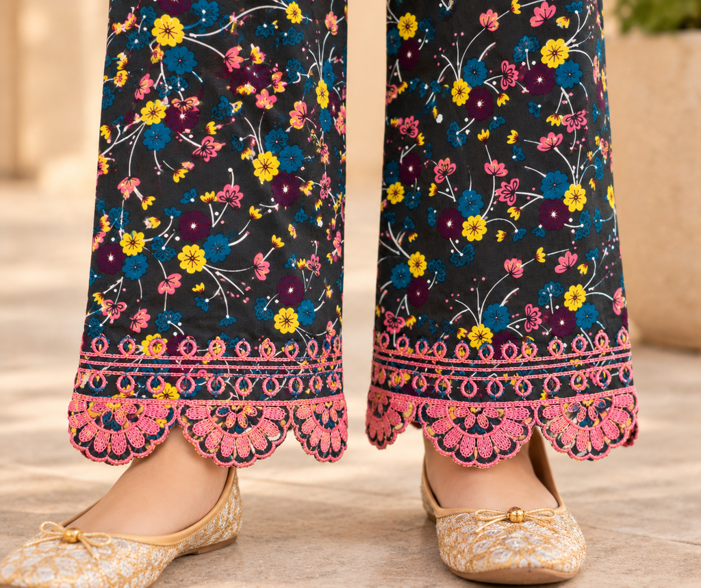 Premium Kotrai Winter 2Pc – Navy with Pink Embroidery