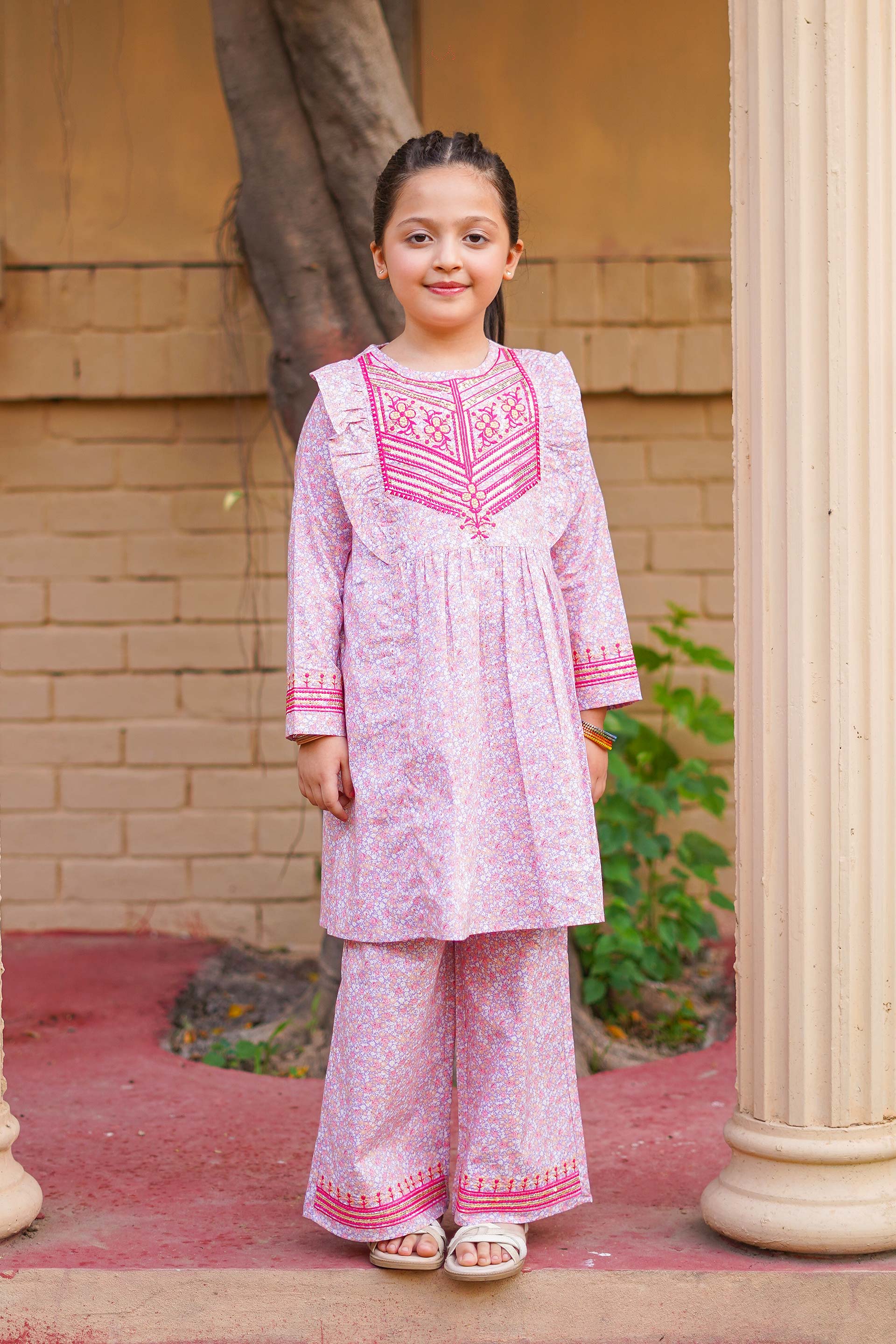 Rosy Meadow Charm – Imported Printed China Lawn 2Pc – Blush Pink (RTW)