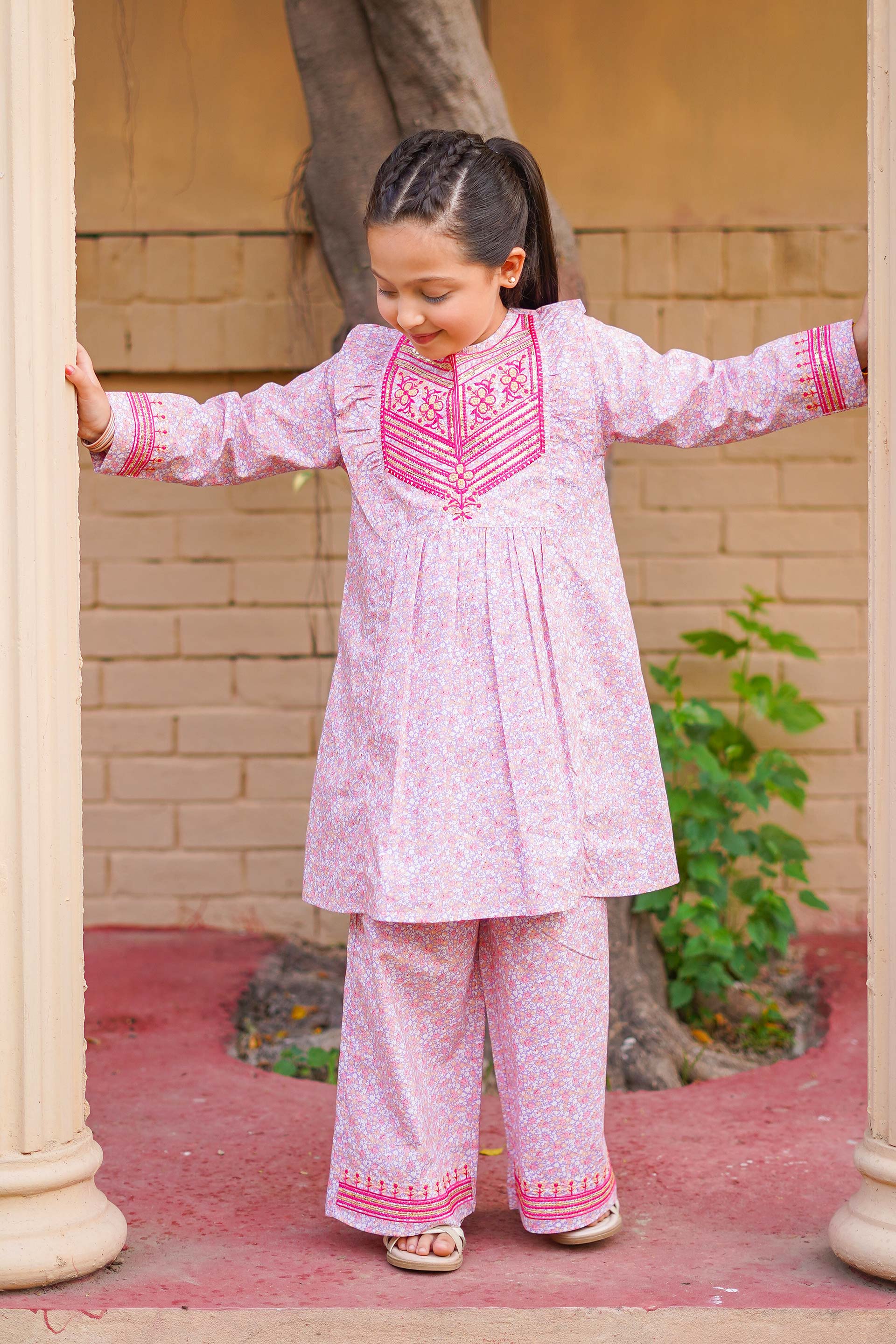 Rosy Meadow Charm – Imported Printed China Lawn 2Pc – Blush Pink (RTW)