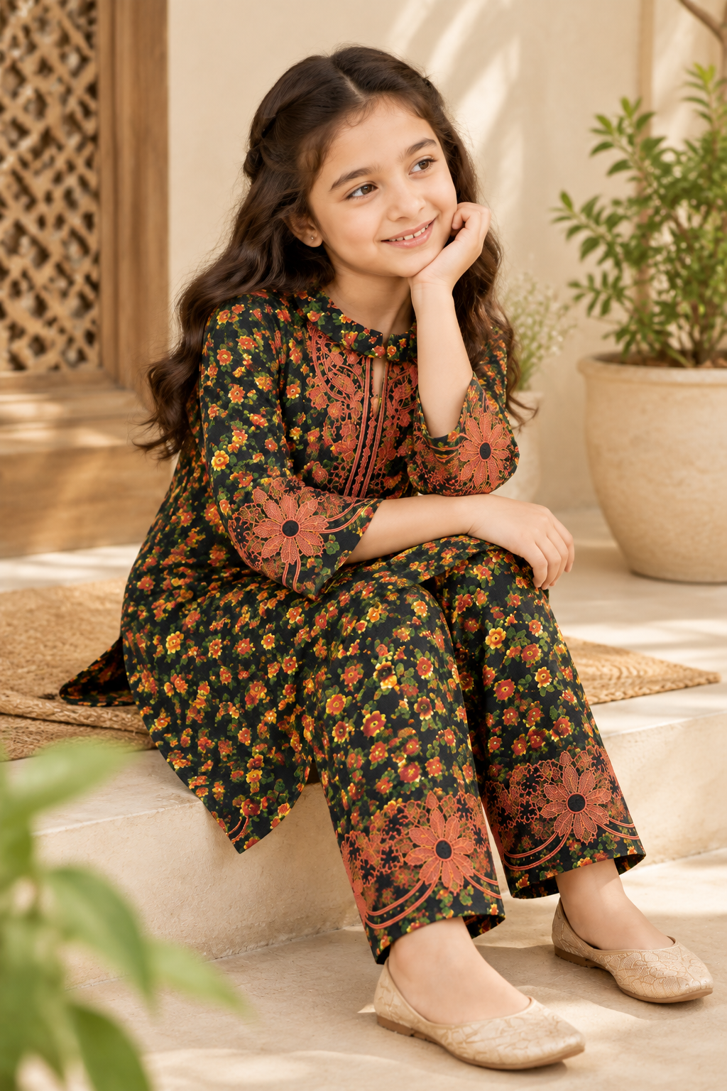 Emerald Bloom Printed Kotrai Embroidered 2Pc Winter Suit