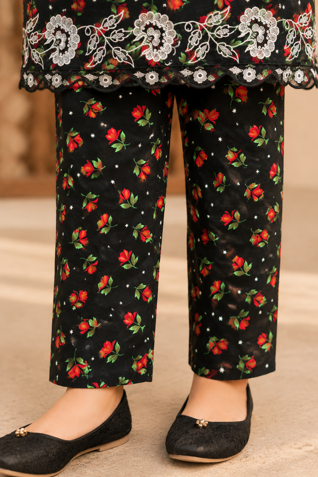 Black Bloom Printed Kotrai Embroidered 2Pc Winter Suit