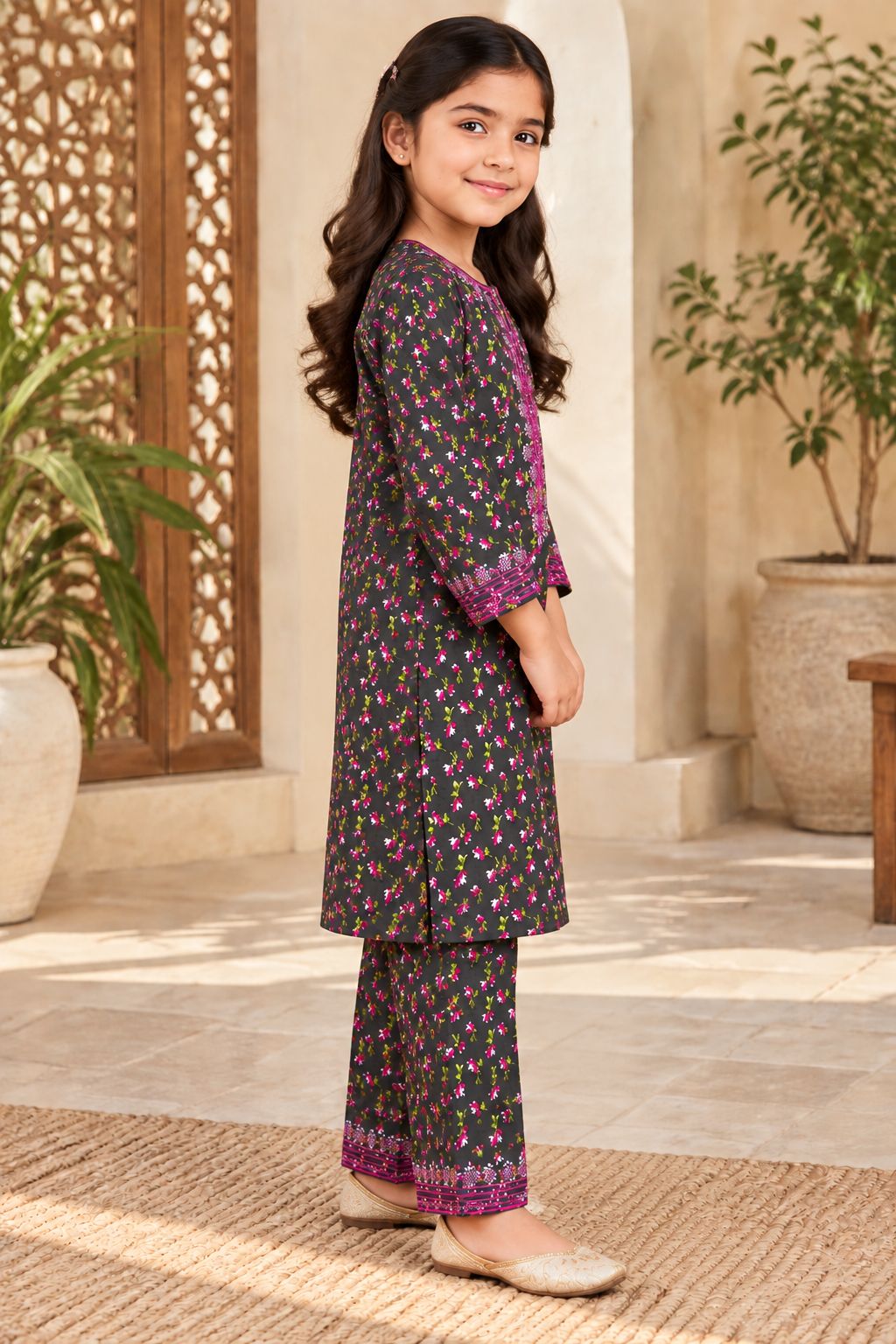 Charcoal Bloom Printed Kotrai Embroidered 2Pc Winter Suit