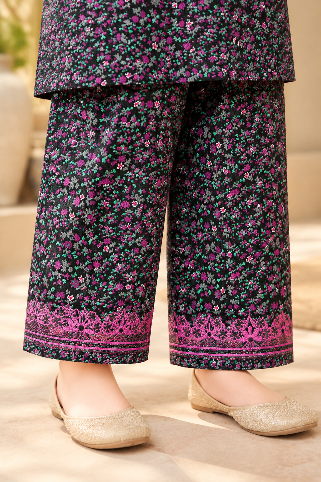 Premium Floral Kotrai 2Pc Winter Suit With Pink Embroidery