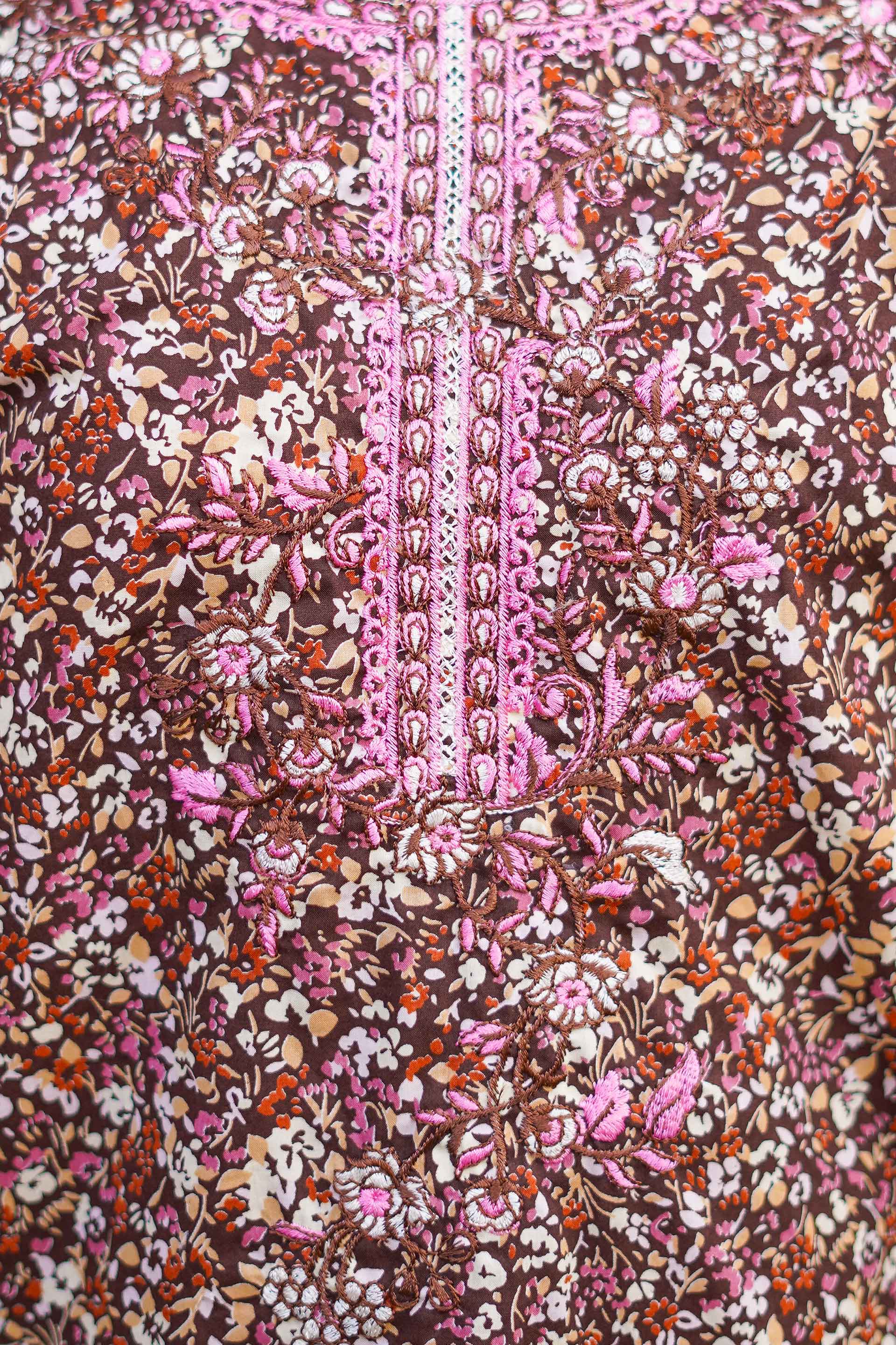 Cocoa Blossom Charm – Imported Printed China Lawn 2Pc – Coffee Brown (RTW)
