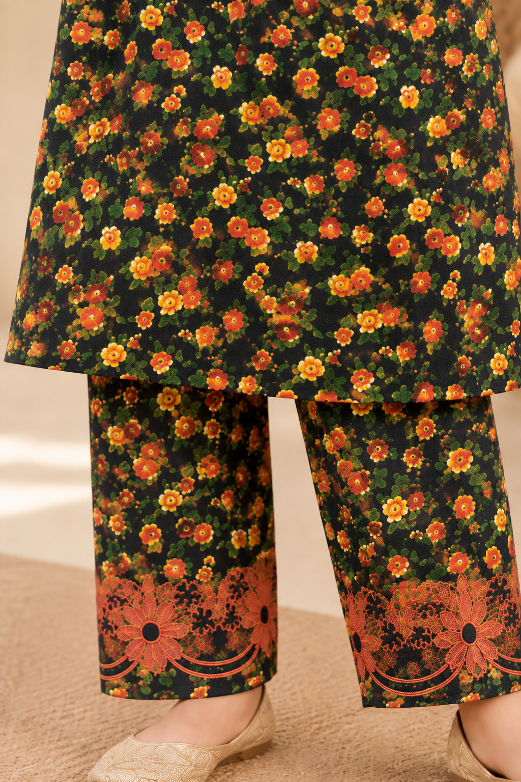 Emerald Bloom Printed Kotrai Embroidered 2Pc Winter Suit