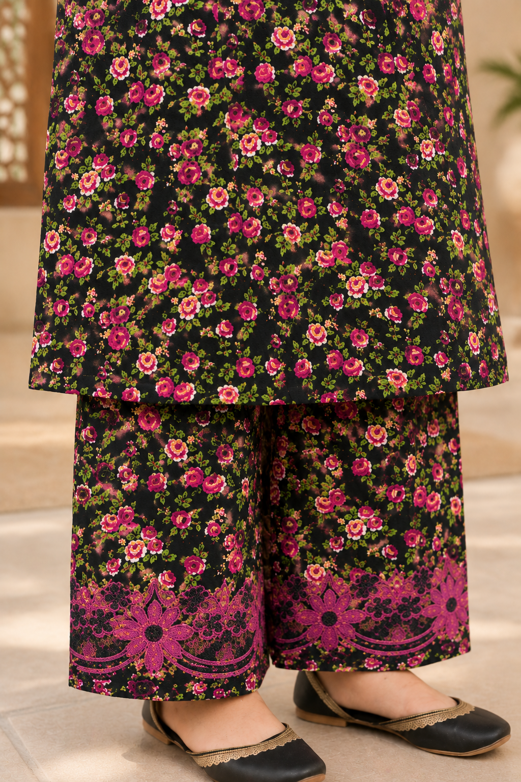Magenta Glow – Imported Kotrai Embroidered 2Pc Black Dress