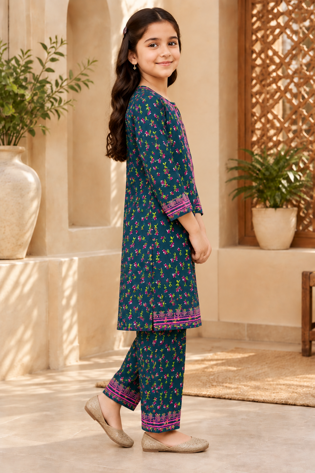 Elegant Kotrai Winter 2Pc – Teal Bloom with Embroidery