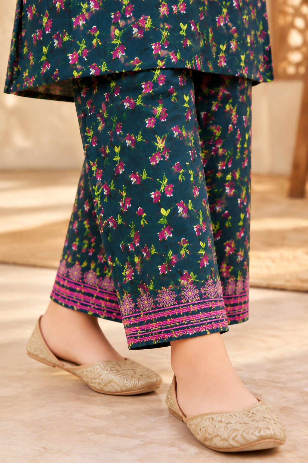Noorvine Floral Charm Printed Winter Imported Kotrai Embroidered 2Pc | Midnight Teal