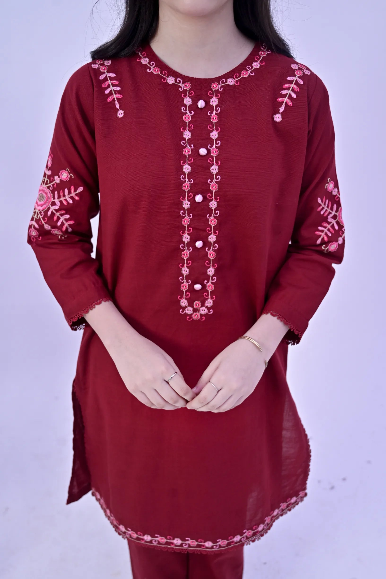 Crimson Charm Embroidered  Khaddar 02 Piece – Maroon (RTW)