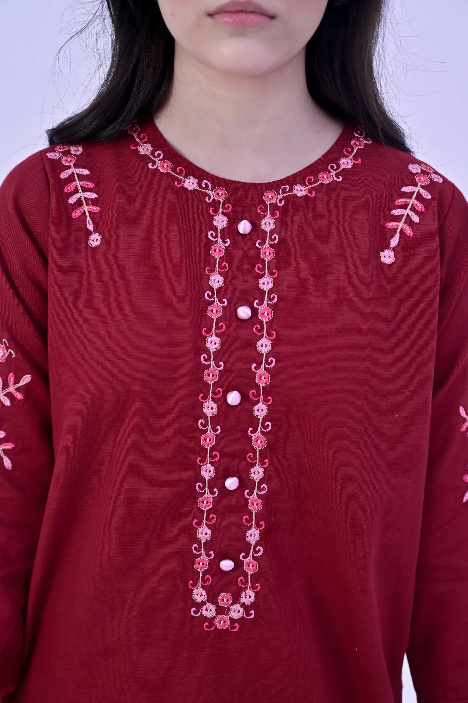 Crimson Charm Embroidered  Khaddar 02 Piece – Maroon (RTW)