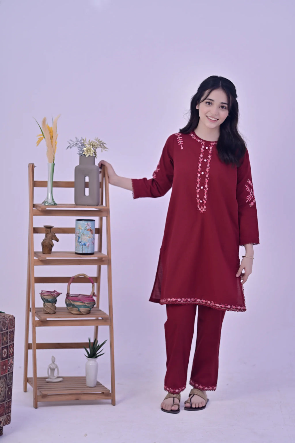 Crimson Charm Embroidered  Khaddar 02 Piece – Maroon (RTW)