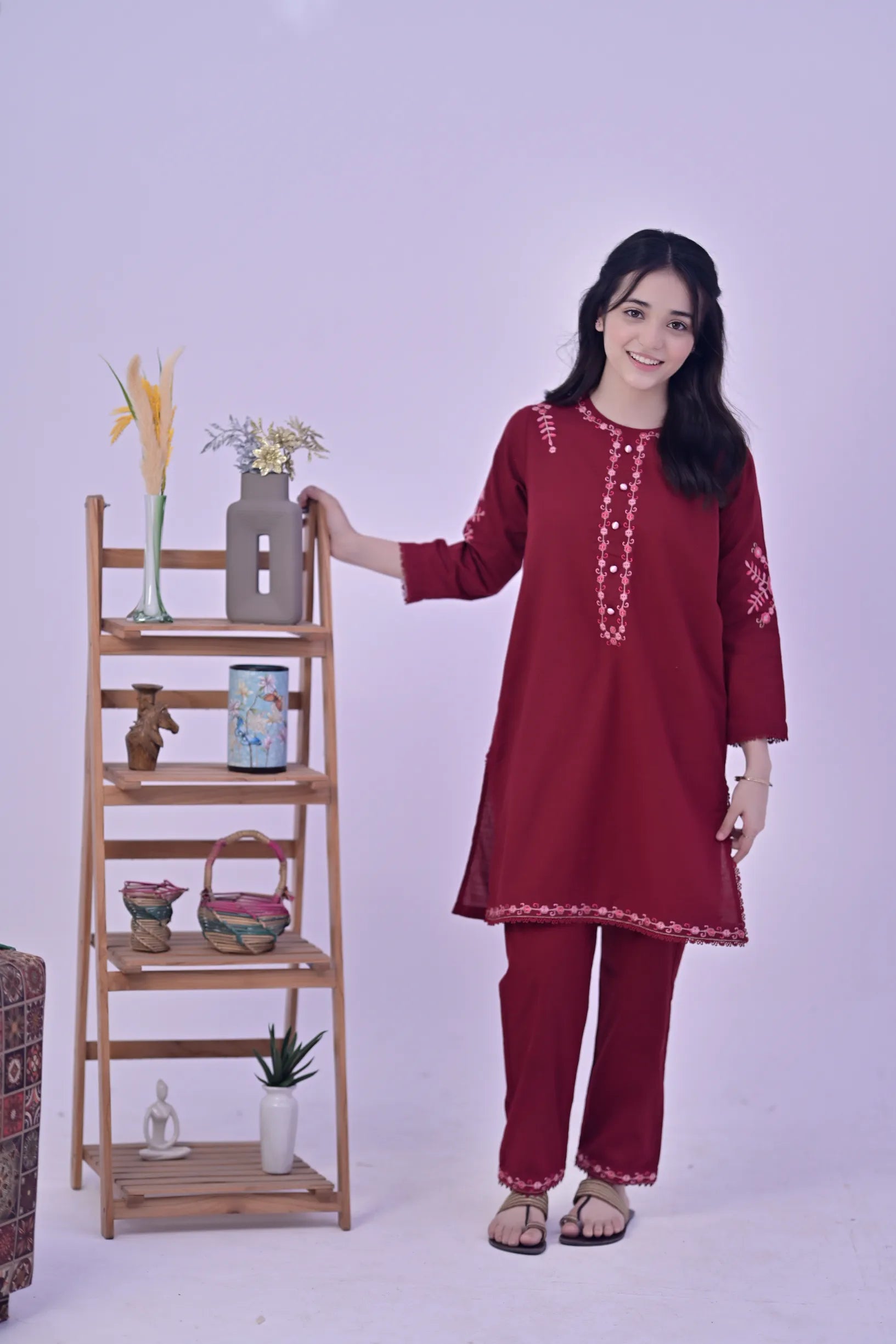 Crimson Charm Embroidered  Khaddar 02 Piece – Maroon (RTW)