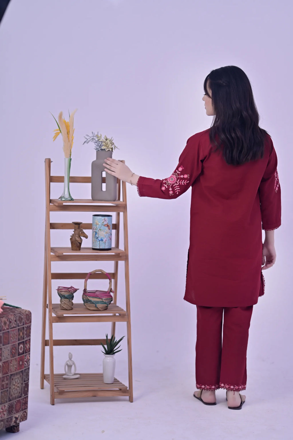 Crimson Charm Embroidered  Khaddar 02 Piece – Maroon (RTW)