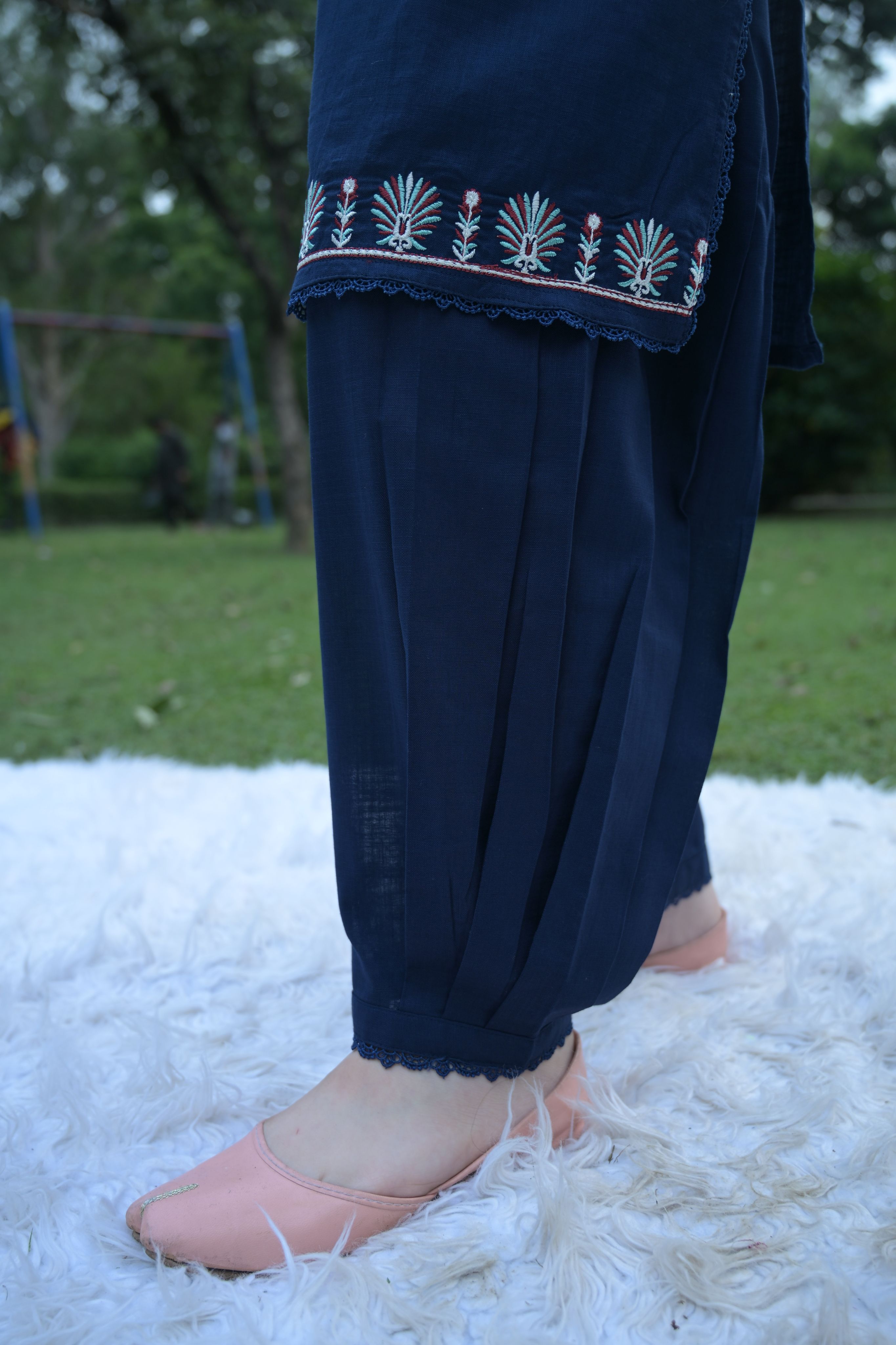 Twilight Elegance Embroidered Khaddar 02 Piece – Navy Blue (RTW)