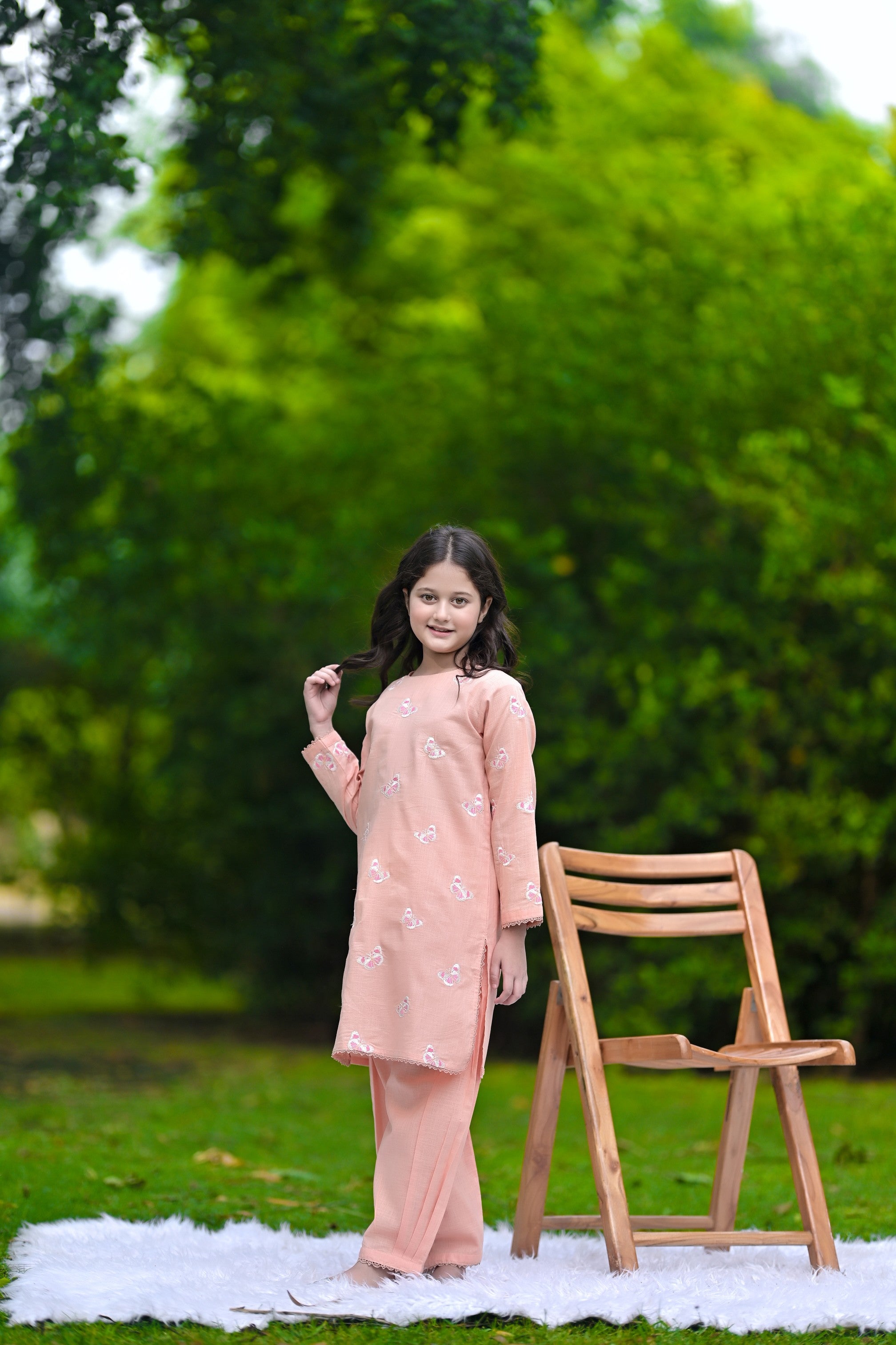 Butterfly Bliss Embroidered Khaddar 02 Piece – Peach (RTW)