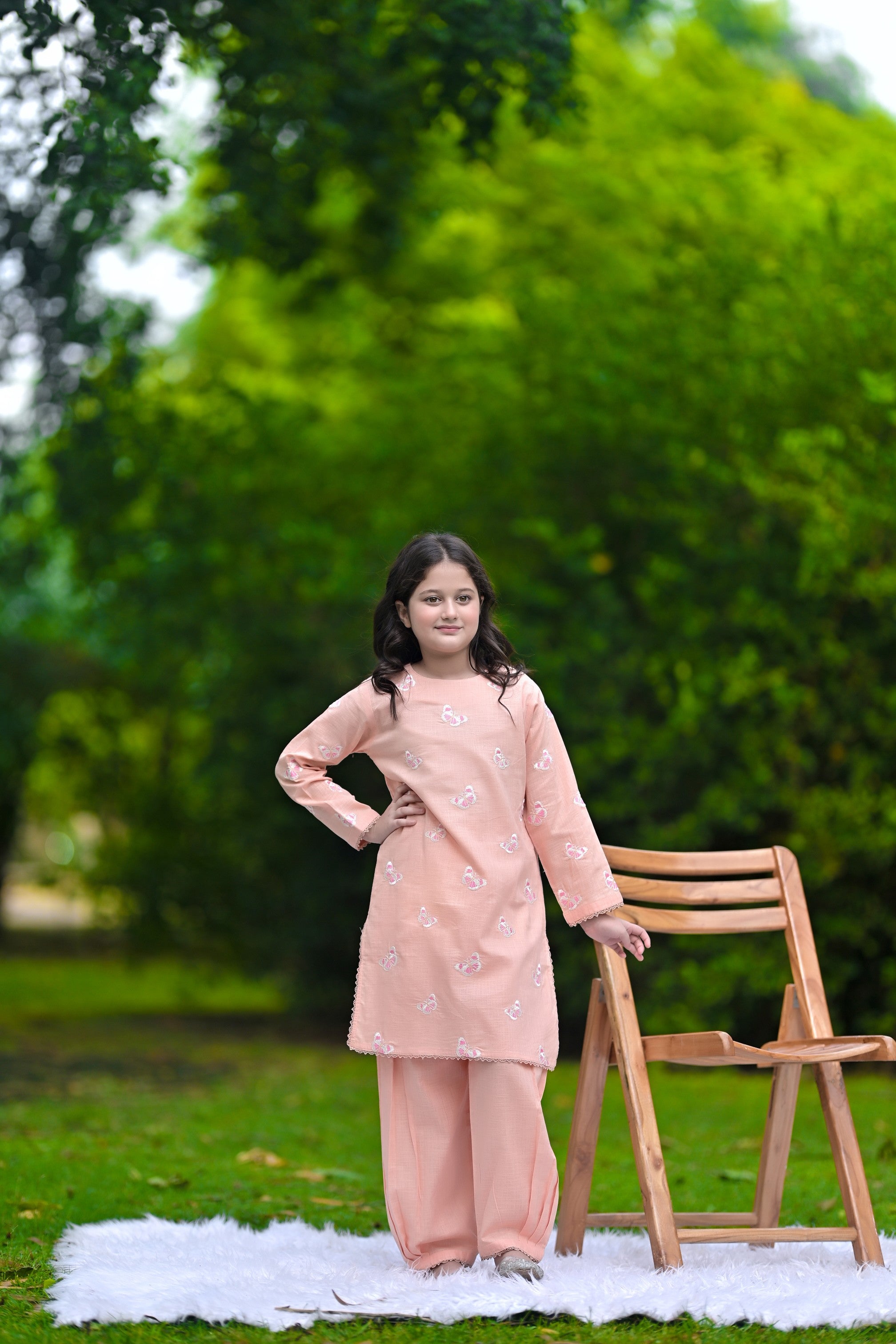 Butterfly Bliss Embroidered Khaddar 02 Piece – Peach (RTW)