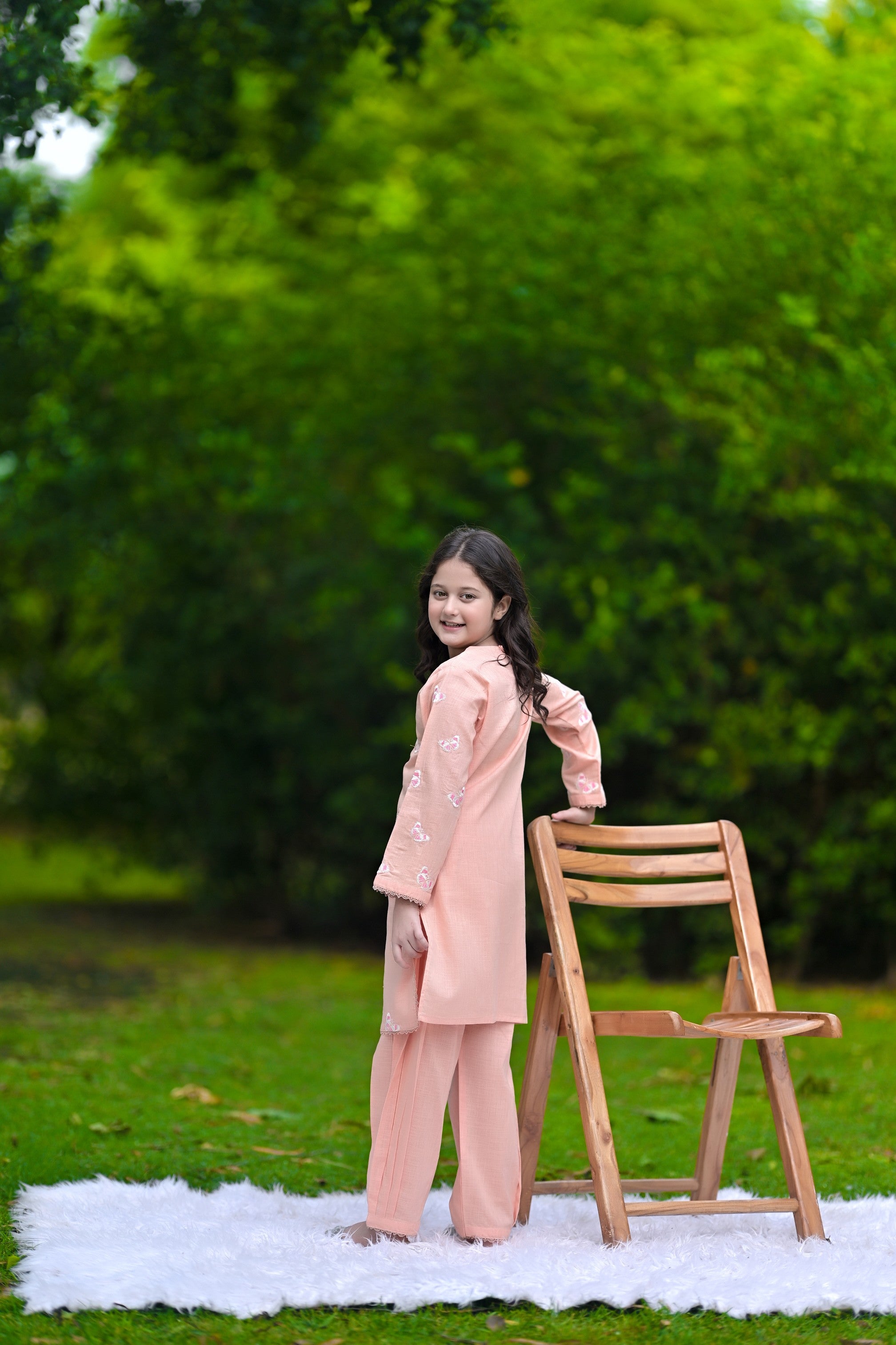 Butterfly Bliss Embroidered Khaddar 02 Piece – Peach (RTW)