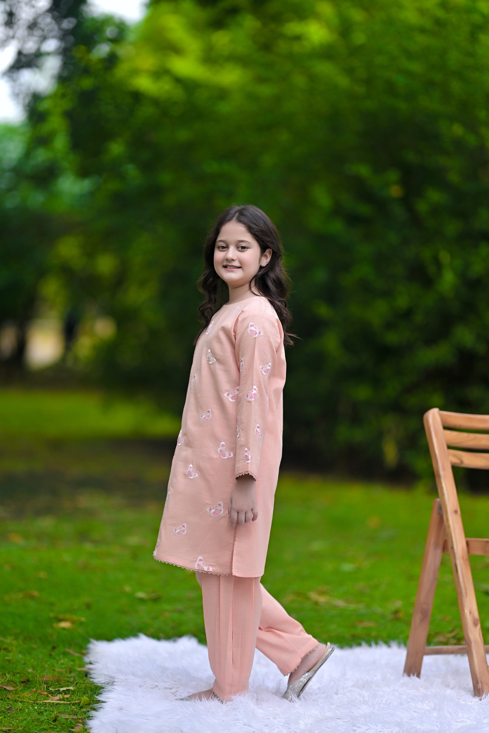 Butterfly Bliss Embroidered Khaddar 02 Piece – Peach (RTW)